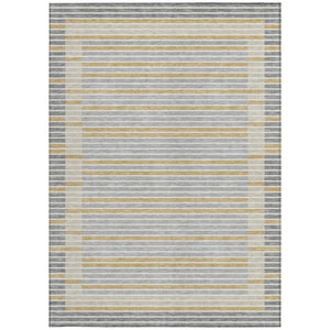 HomeRoots 5' Stylish Gray and Silver Striped Washable Area Rug for High-Traffic Indoor and Outdoor Spaces 9' X 12' 610472
