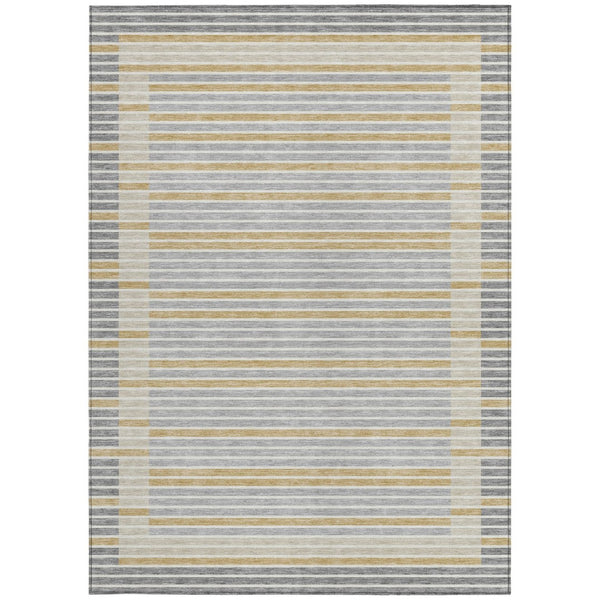 HomeRoots 5' Stylish Gray and Silver Striped Washable Area Rug for High-Traffic Indoor and Outdoor Spaces 9' X 12' 610472