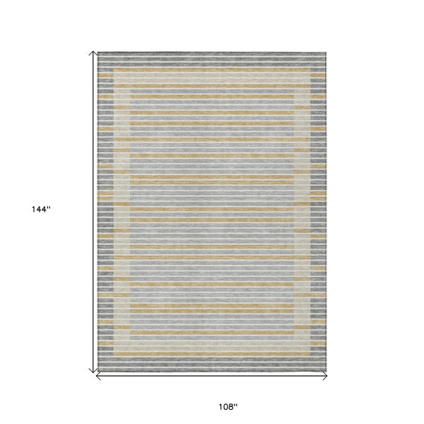 HomeRoots 5' Stylish Gray and Silver Striped Washable Area Rug for High-Traffic Indoor and Outdoor Spaces 9' X 12' 610472