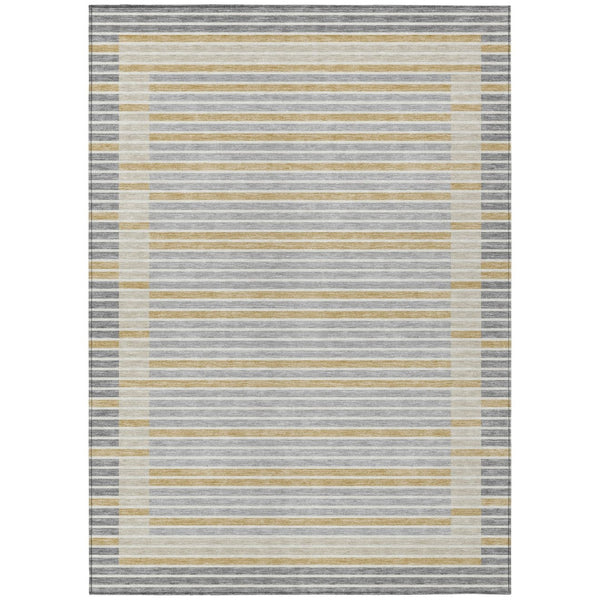 HomeRoots 5' Stylish Gray and Silver Striped Washable Area Rug for High-Traffic Indoor and Outdoor Spaces 9' X 12' 610472