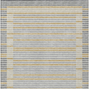 HomeRoots 5' Stylish Gray and Silver Striped Washable Area Rug for High-Traffic Indoor and Outdoor Spaces 10' X 14' 610473