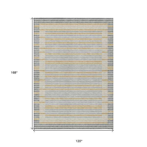 HomeRoots 5' Stylish Gray and Silver Striped Washable Area Rug for High-Traffic Indoor and Outdoor Spaces 10' X 14' 610473