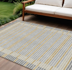 HomeRoots 5' Stylish Gray and Silver Striped Washable Area Rug for High-Traffic Indoor and Outdoor Spaces 10' X 14' 610473