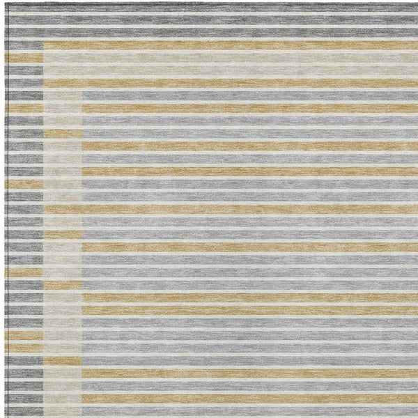 HomeRoots 5' Stylish Gray and Silver Striped Washable Area Rug for High-Traffic Indoor and Outdoor Spaces 10' X 14' 610473