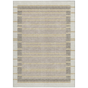 HomeRoots 5' Stylish Ivory and Beige Striped Washable Area Rug for Indoor and Outdoor Spaces, Durable Design 5' X 8' 610475
