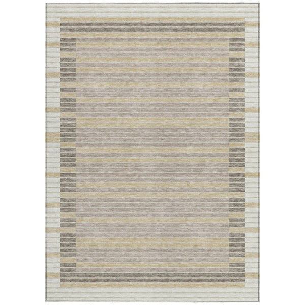 HomeRoots 5' Stylish Ivory and Beige Striped Washable Area Rug for Indoor and Outdoor Spaces, Durable Design 5' X 8' 610475