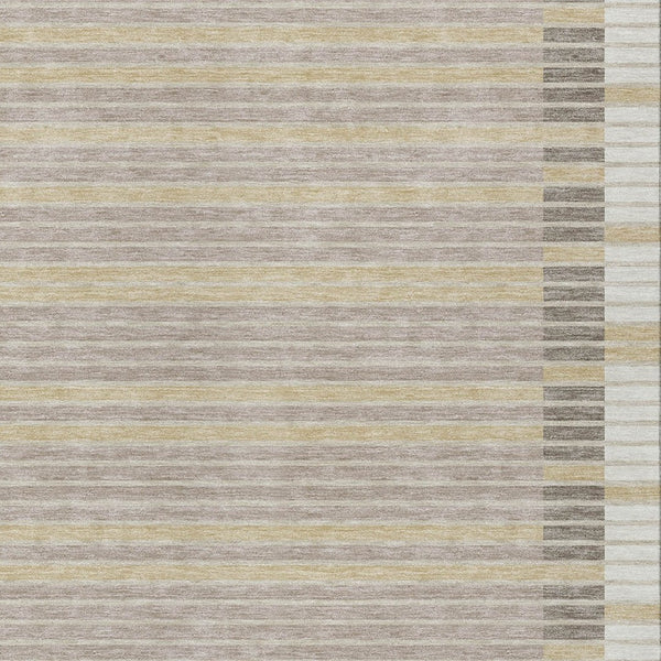 HomeRoots 5' Stylish Ivory and Beige Striped Washable Area Rug for Indoor and Outdoor Spaces, Durable Design 5' X 8' 610475