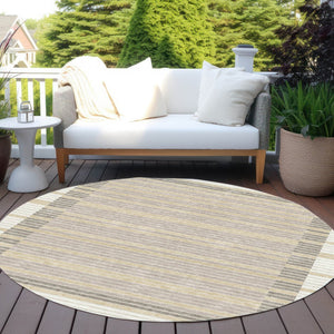 HomeRoots 5' Stylish Ivory and Beige Striped Washable Area Rug for Indoor and Outdoor Spaces, Durable Design 8' Round 610476