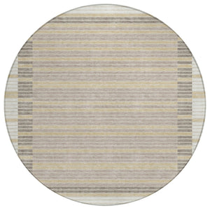 HomeRoots 5' Stylish Ivory and Beige Striped Washable Area Rug for Indoor and Outdoor Spaces, Durable Design 8' Round 610476