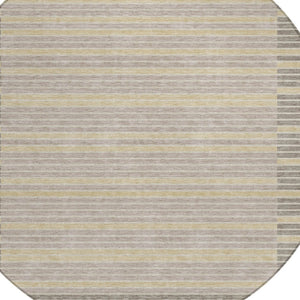 HomeRoots 5' Stylish Ivory and Beige Striped Washable Area Rug for Indoor and Outdoor Spaces, Durable Design 8' Round 610476