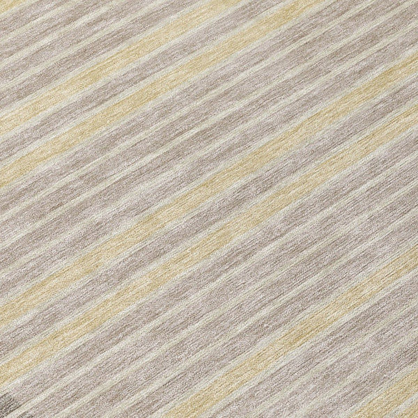 HomeRoots 5' Stylish Ivory and Beige Striped Washable Area Rug for Indoor and Outdoor Spaces, Durable Design 8' Round 610476