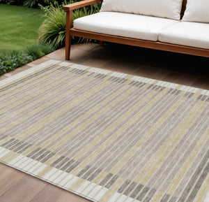 HomeRoots 5' Stylish Ivory and Beige Striped Washable Area Rug for Indoor and Outdoor Spaces, Durable Design 8' X 10' 610477