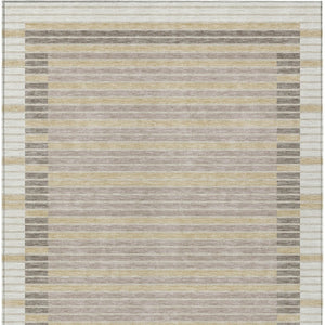 HomeRoots 5' Stylish Ivory and Beige Striped Washable Area Rug for Indoor and Outdoor Spaces, Durable Design 9' X 12' 610478