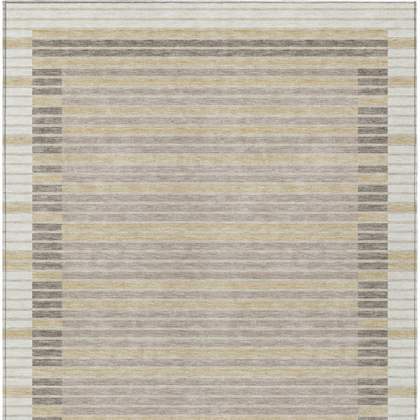 HomeRoots 5' Stylish Ivory and Beige Striped Washable Area Rug for Indoor and Outdoor Spaces, Durable Design 9' X 12' 610478