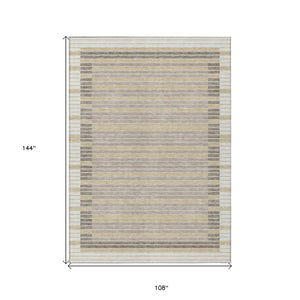 HomeRoots 5' Stylish Ivory and Beige Striped Washable Area Rug for Indoor and Outdoor Spaces, Durable Design 9' X 12' 610478