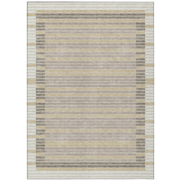 HomeRoots 5' Stylish Ivory and Beige Striped Washable Area Rug for Indoor and Outdoor Spaces, Durable Design 9' X 12' 610478