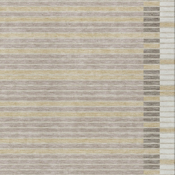HomeRoots 5' Stylish Ivory and Beige Striped Washable Area Rug for Indoor and Outdoor Spaces, Durable Design 9' X 12' 610478