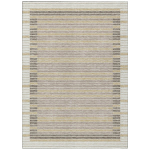 HomeRoots 5' Stylish Ivory and Beige Striped Washable Area Rug for Indoor and Outdoor Spaces, Durable Design 10' X 14' 610479