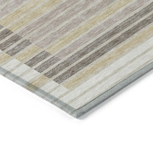 HomeRoots 5' Stylish Ivory and Beige Striped Washable Area Rug for Indoor and Outdoor Spaces, Durable Design 10' X 14' 610479