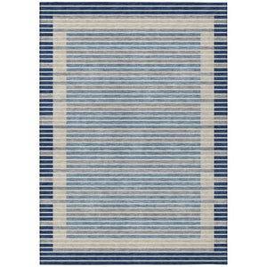 HomeRoots 5' Striped Washable Indoor Outdoor Area Rug - Durable Navy & Denim Blue for High-Traffic Spaces 5' X 8' 610487