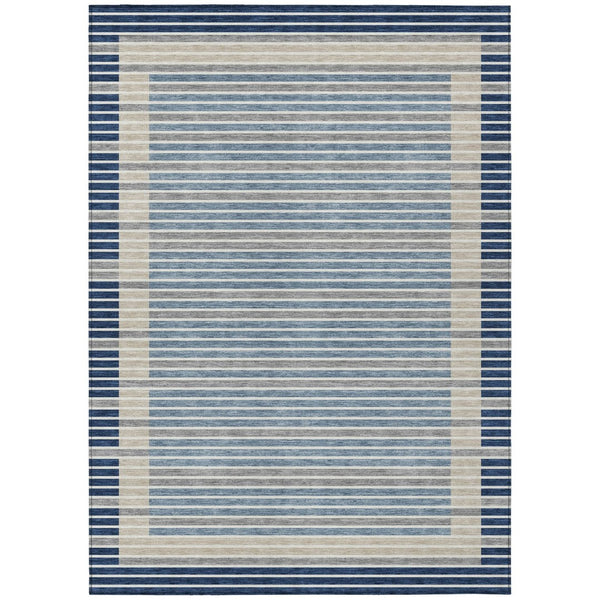 HomeRoots 5' Striped Washable Indoor Outdoor Area Rug - Durable Navy & Denim Blue for High-Traffic Spaces 5' X 8' 610487