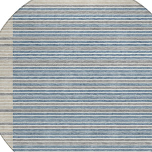 HomeRoots 5' Striped Washable Indoor Outdoor Area Rug - Durable Navy & Denim Blue for High-Traffic Spaces 8' Round 610488