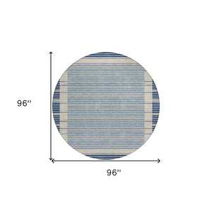 HomeRoots 5' Striped Washable Indoor Outdoor Area Rug - Durable Navy & Denim Blue for High-Traffic Spaces 8' Round 610488
