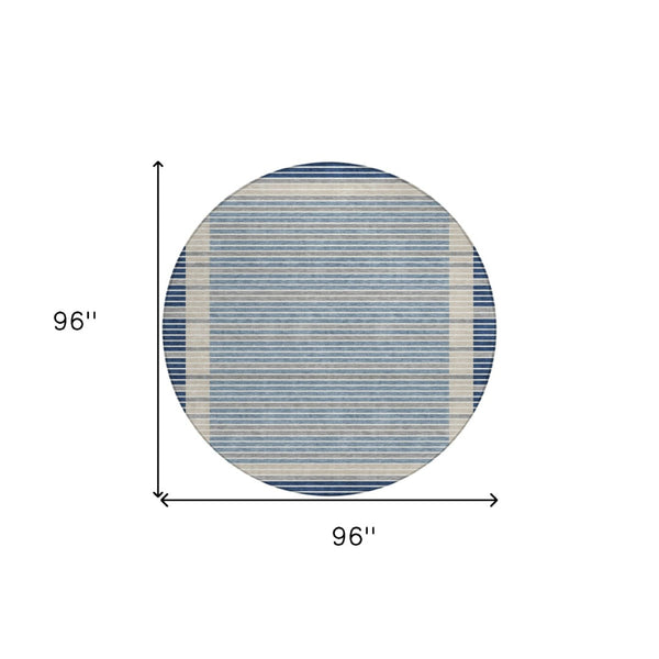 HomeRoots 5' Striped Washable Indoor Outdoor Area Rug - Durable Navy & Denim Blue for High-Traffic Spaces 8' Round 610488
