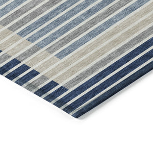 HomeRoots 5' Striped Washable Indoor Outdoor Area Rug - Durable Navy & Denim Blue for High-Traffic Spaces 8' X 10' 610489