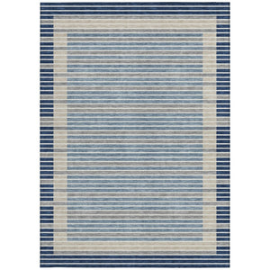 HomeRoots 5' Striped Washable Indoor Outdoor Area Rug - Durable Navy & Denim Blue for High-Traffic Spaces 9' X 12' 610490