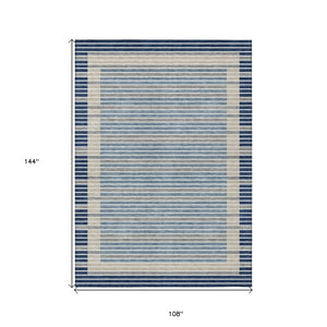 HomeRoots 5' Striped Washable Indoor Outdoor Area Rug - Durable Navy & Denim Blue for High-Traffic Spaces 9' X 12' 610490