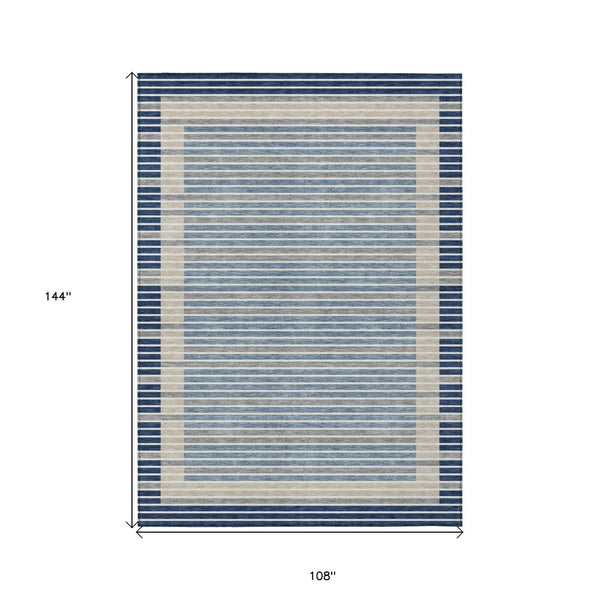 HomeRoots 5' Striped Washable Indoor Outdoor Area Rug - Durable Navy & Denim Blue for High-Traffic Spaces 9' X 12' 610490