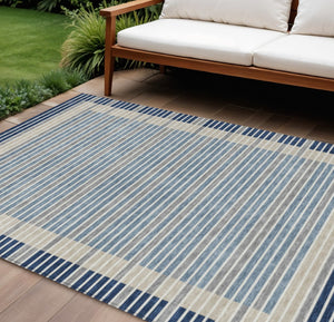 HomeRoots 5' Striped Washable Indoor Outdoor Area Rug - Durable Navy & Denim Blue for High-Traffic Spaces 9' X 12' 610490