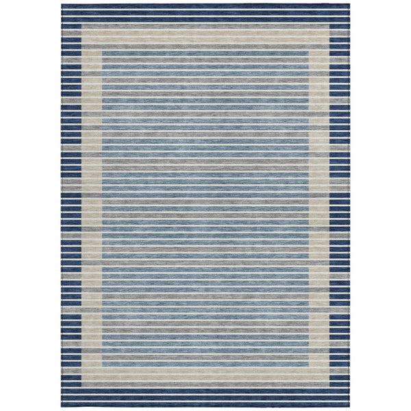 HomeRoots 5' Striped Washable Indoor Outdoor Area Rug - Durable Navy & Denim Blue for High-Traffic Spaces 10' X 14' 610491