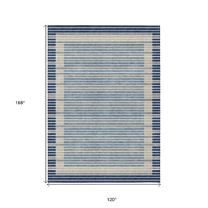 HomeRoots 5' Striped Washable Indoor Outdoor Area Rug - Durable Navy & Denim Blue for High-Traffic Spaces 10' X 14' 610491