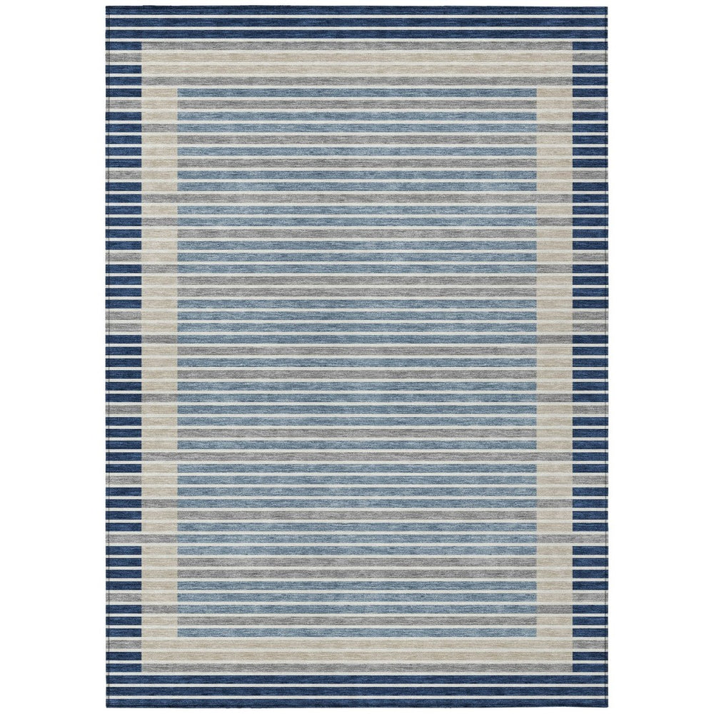 HomeRoots 5' Striped Washable Indoor Outdoor Area Rug - Durable Navy & Denim Blue for High-Traffic Spaces 10' X 14' 610491