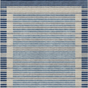 HomeRoots 5' Striped Washable Indoor Outdoor Area Rug - Durable Navy & Denim Blue for High-Traffic Spaces 10' X 14' 610491