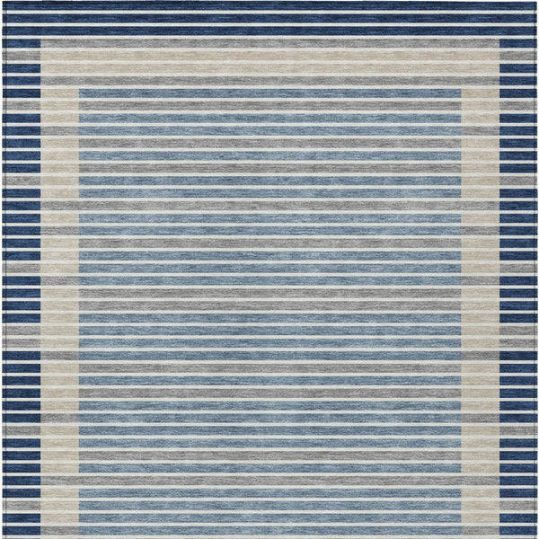 HomeRoots 5' Striped Washable Indoor Outdoor Area Rug - Durable Navy & Denim Blue for High-Traffic Spaces 10' X 14' 610491