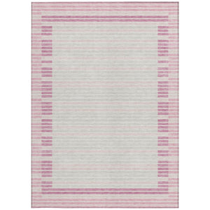 HomeRoots 5' Cheerful Pink and Ivory Striped Washable Area Rug for Indoor and Outdoor Spaces, Durable Design 5' X 8' 610493