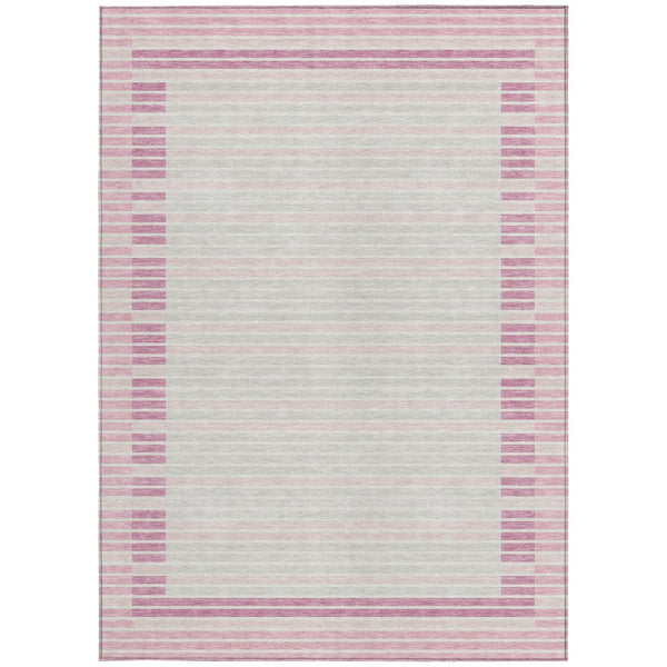 HomeRoots 5' Cheerful Pink and Ivory Striped Washable Area Rug for Indoor and Outdoor Spaces, Durable Design 5' X 8' 610493