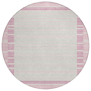 HomeRoots 5' Cheerful Pink and Ivory Striped Washable Area Rug for Indoor and Outdoor Spaces, Durable Design 8' Round 610494