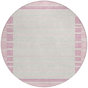 HomeRoots 5' Cheerful Pink and Ivory Striped Washable Area Rug for Indoor and Outdoor Spaces, Durable Design 8' Round 610494