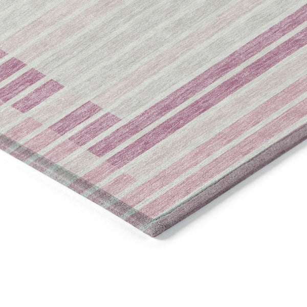 HomeRoots 5' Cheerful Pink and Ivory Striped Washable Area Rug for Indoor and Outdoor Spaces, Durable Design 8' X 10' 610495