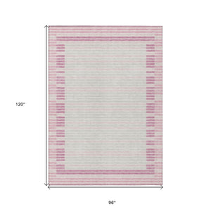 HomeRoots 5' Cheerful Pink and Ivory Striped Washable Area Rug for Indoor and Outdoor Spaces, Durable Design 8' X 10' 610495