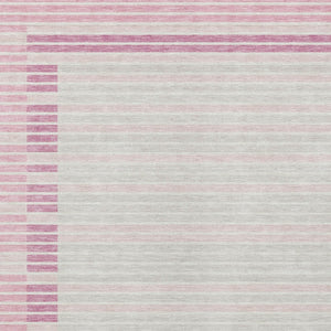 HomeRoots 5' Cheerful Pink and Ivory Striped Washable Area Rug for Indoor and Outdoor Spaces, Durable Design 9' X 12' 610496
