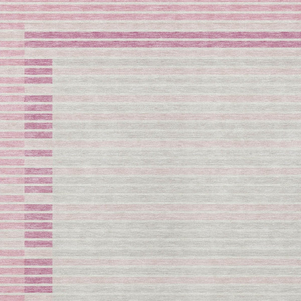 HomeRoots 5' Cheerful Pink and Ivory Striped Washable Area Rug for Indoor and Outdoor Spaces, Durable Design 9' X 12' 610496
