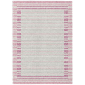 HomeRoots 5' Cheerful Pink and Ivory Striped Washable Area Rug for Indoor and Outdoor Spaces, Durable Design 10' X 14' 610497