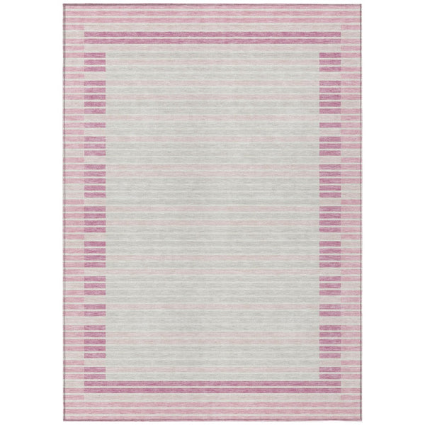 HomeRoots 5' Cheerful Pink and Ivory Striped Washable Area Rug for Indoor and Outdoor Spaces, Durable Design 10' X 14' 610497