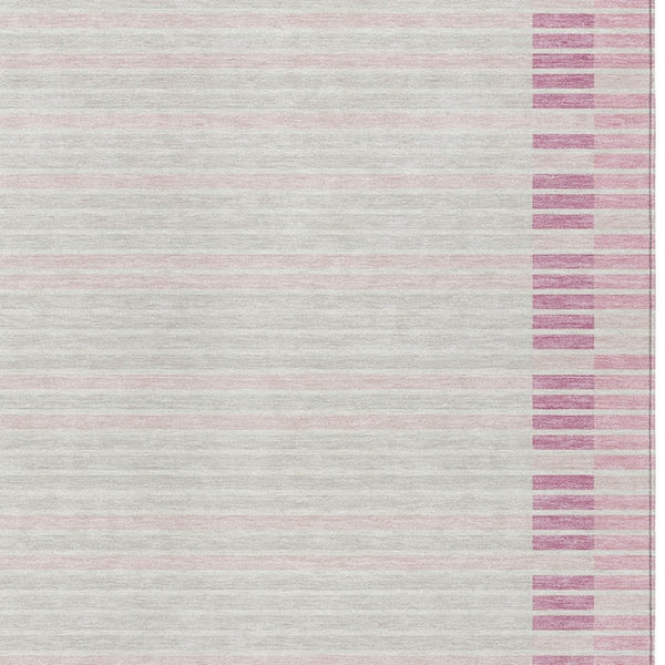 HomeRoots 5' Cheerful Pink and Ivory Striped Washable Area Rug for Indoor and Outdoor Spaces, Durable Design 10' X 14' 610497