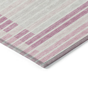 HomeRoots 5' Cheerful Pink and Ivory Striped Washable Area Rug for Indoor and Outdoor Spaces, Durable Design 10' X 14' 610497